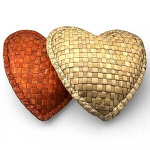 Artisan Set of 2 Heart-shaped woven pillow decorative cushion handcrafted 12x12